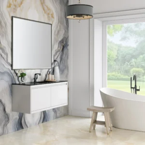 Modern bathroom with elegant design elements.