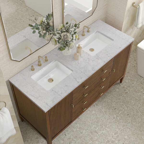myrrin 60 double vanity in mid century walnut double bathroom vanity james martin vanities eternal jasmine pearl silestone 617354 BATHUSA Inc.
