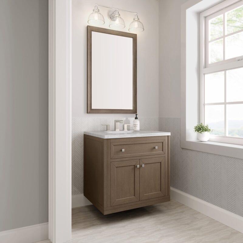 Modern bathroom vanity with mirror.