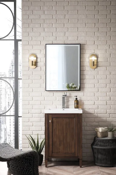 Britannia 24" Single Vanity, Mid-Century Acacia w/ White Glossy Top