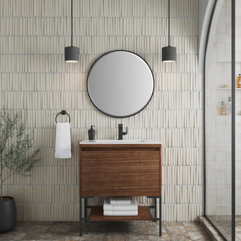 Mantova 31.5" Single Vanity Cabinet, Mid Century Walnut, Matte Black Base