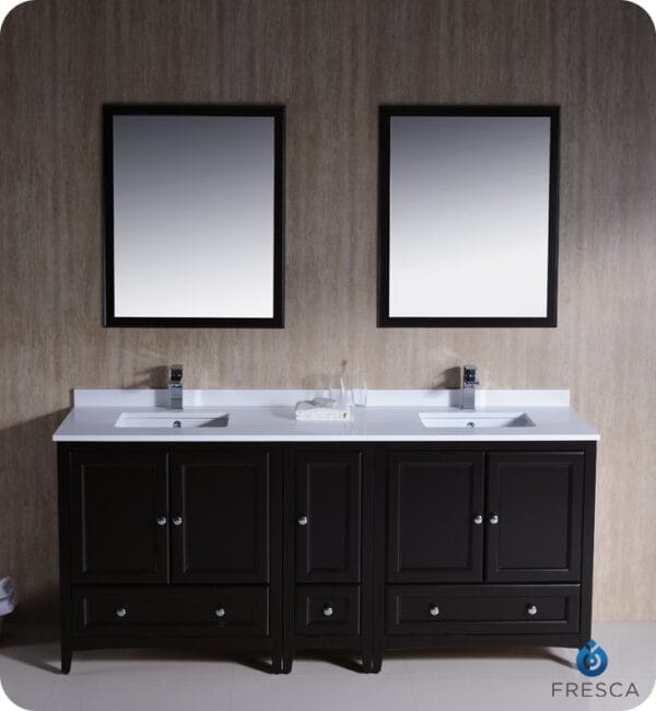 Oxford 72" Traditional Double Sink Bathroom Vanity with Side Cabinet in Espresso