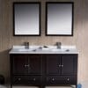 Oxford 60" Traditional Double Sink Bathroom Vanity in Espresso