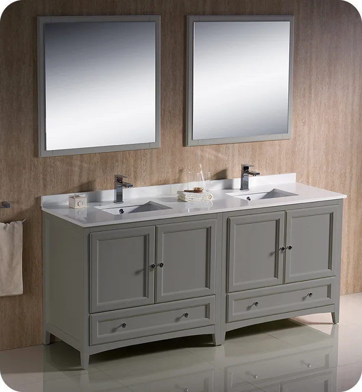 Oxford 72” Traditional Bathroom Vanity with Countertop, Double Sinks and Mirrors