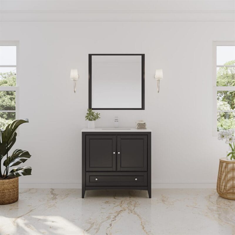 Oxford 36” Espresso Traditional Bathroom Vanity Set with Countertop, Sink and Mirror