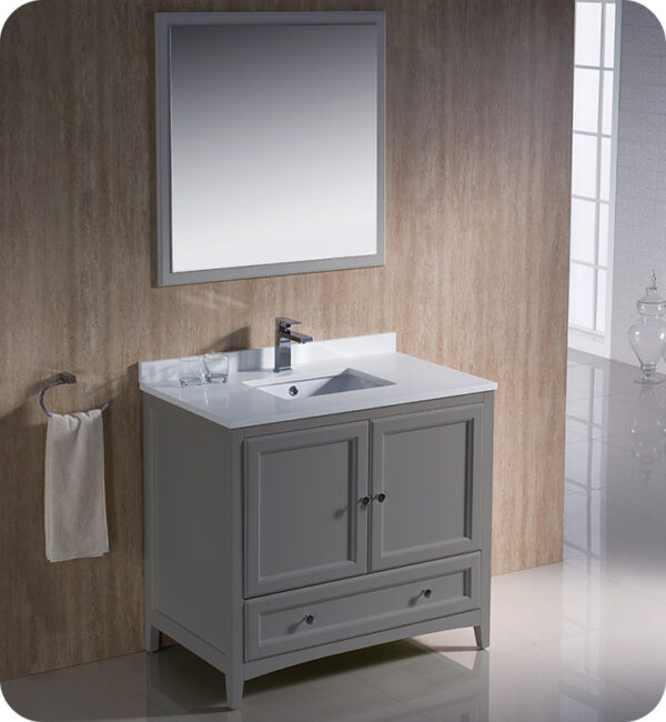Oxford 36” Gray Traditional Bathroom Vanity Set with Countertop, Sink and Mirror