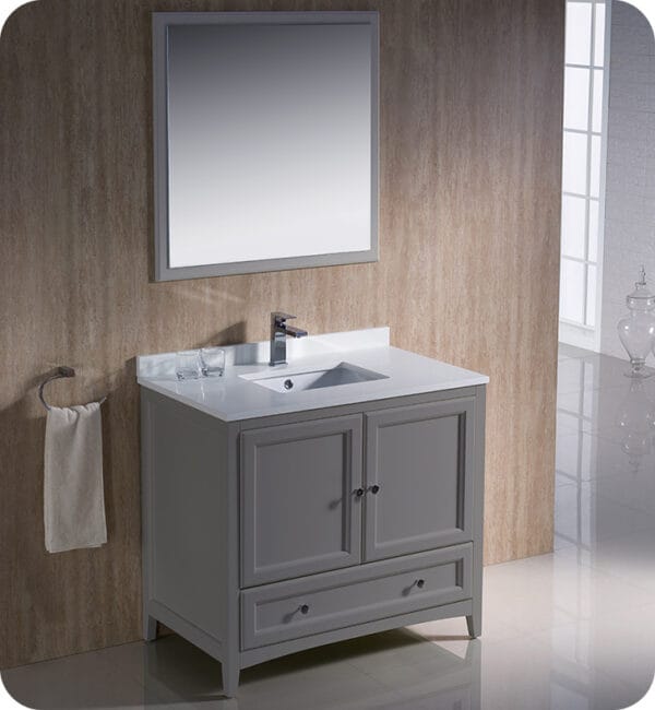 Oxford 36” Gray Traditional Bathroom Vanity Set with Countertop, Sink and Mirror