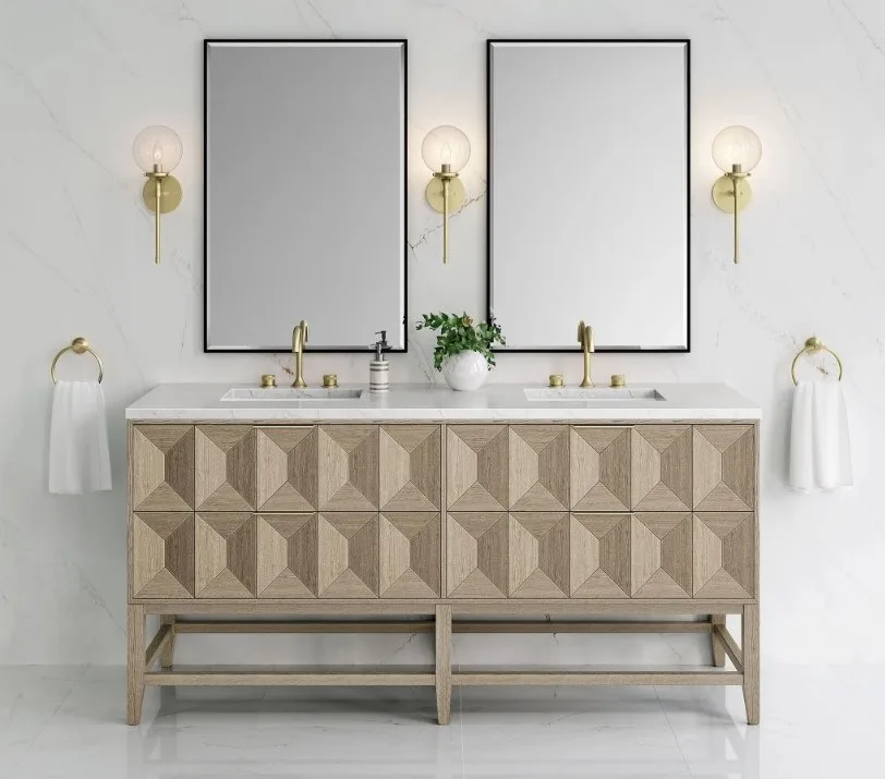 Elegant bathroom vanity with mirrors