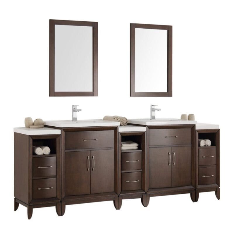 Cambridge 84 Antique Coffee Double Sink Traditional Bathroom Vanity with Mirror