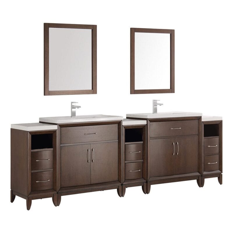 Cambridge 96 Antique Coffee Double Sink Traditional Bathroom Vanity with Mirrors