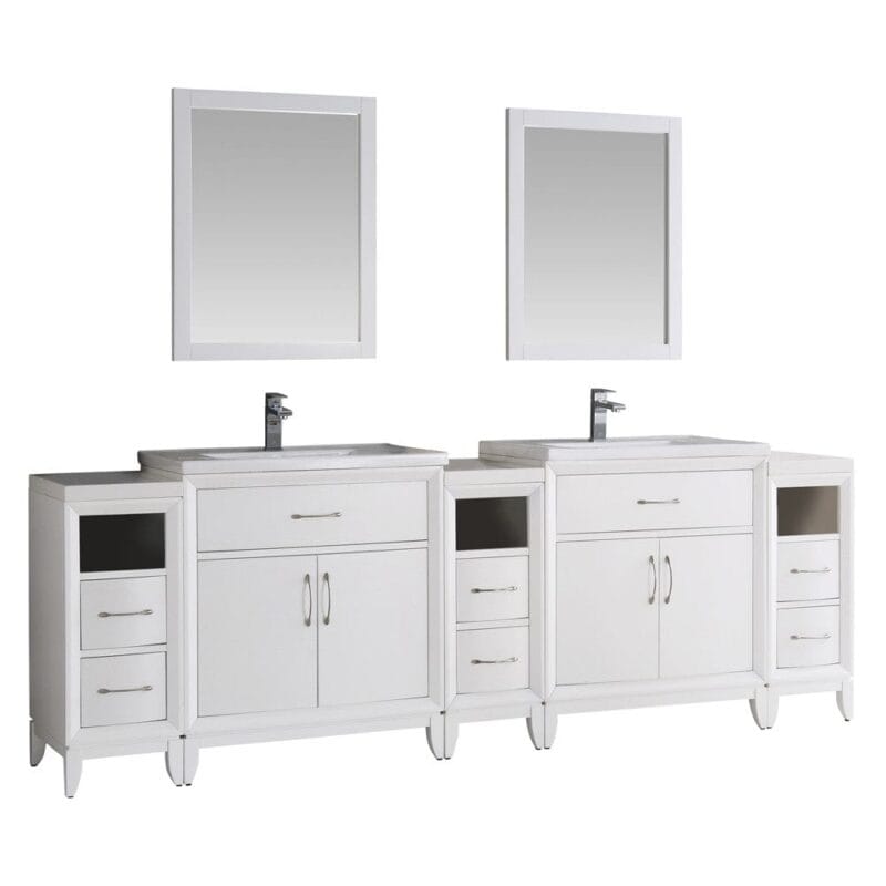 Cambridge 96 White Double Sink Traditional Bathroom Vanity with Mirrors