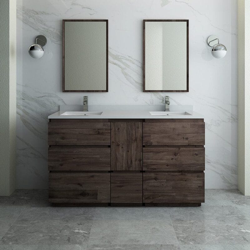Formosa 60" Freestanding Double Sink Modern Bathroom Vanity with Mirrors in Acacia