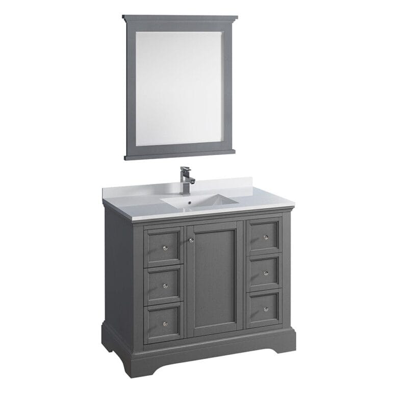 Windsor 40 Gray Textured Traditional Bathroom Vanity with Mirror