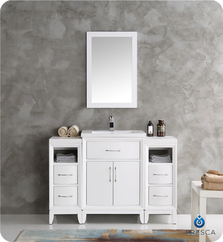 Cambridge 48" White Traditional Bathroom Vanity with Mirror