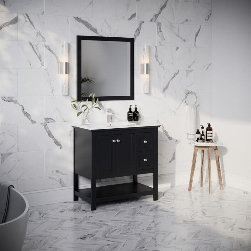 Manchester 36" Black Traditional Bathroom Vanity with Mirror