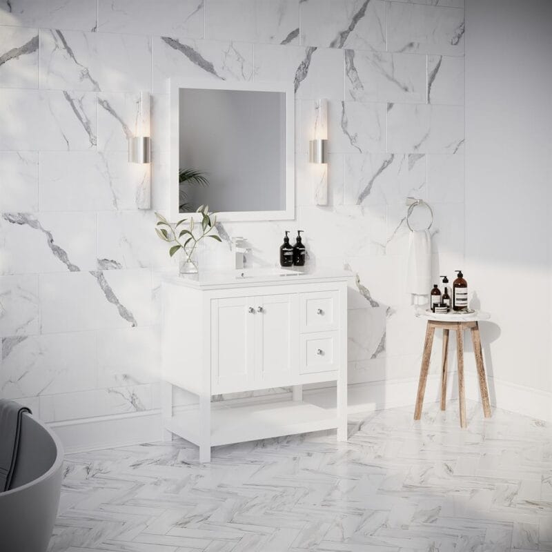 Manchester 36" White Traditional Bathroom Vanity with Mirror
