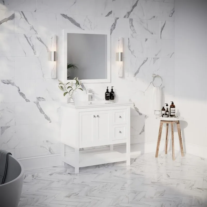 Manchester 36" White Traditional Bathroom Vanity with Mirror