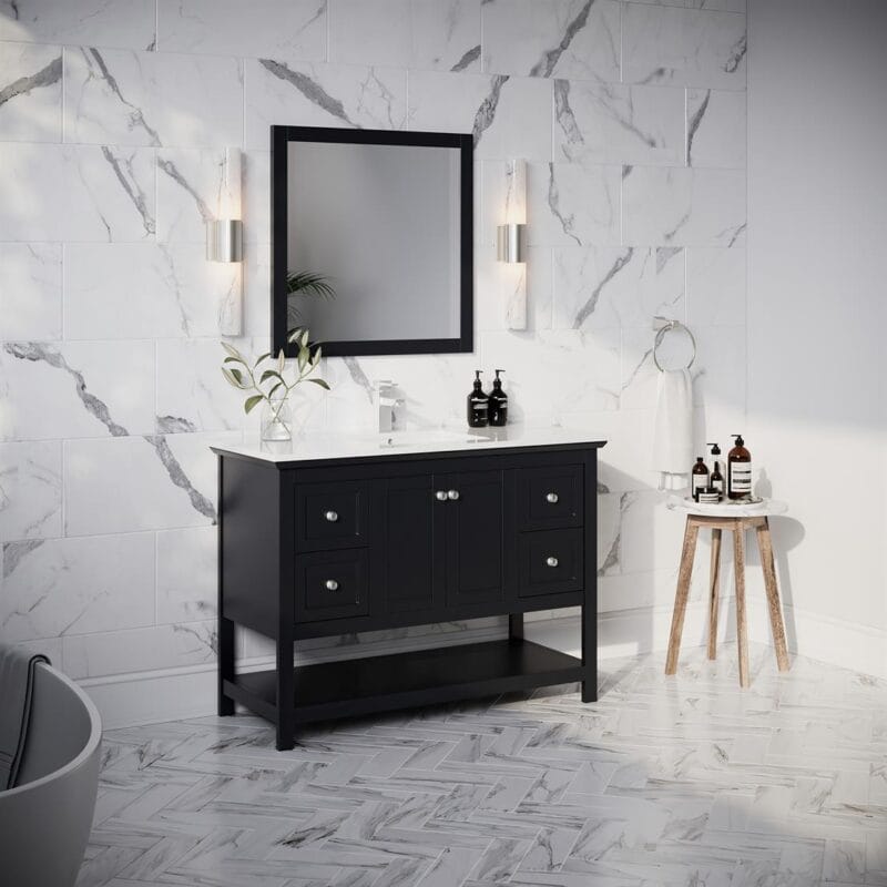 Manchester 48" Black Traditional Bathroom Vanity with Mirror