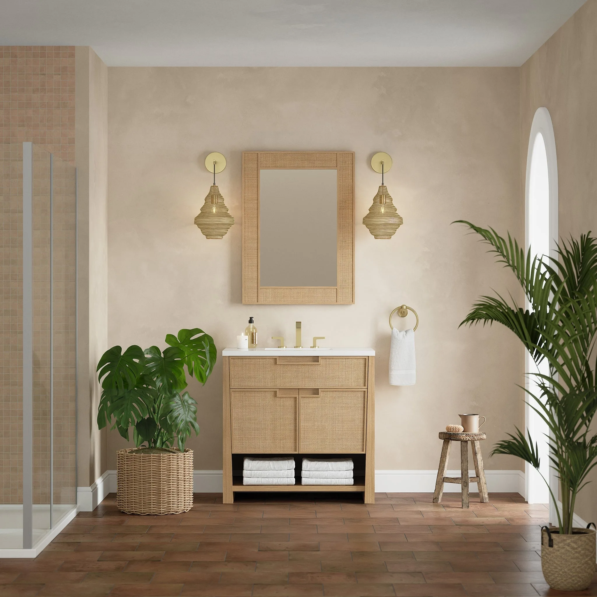 contemporary single sink bathroom vanity featured in a modern bathroom design