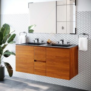 Scenic 48" Double Wall-Mount Bathroom Vanity in Cherry Black