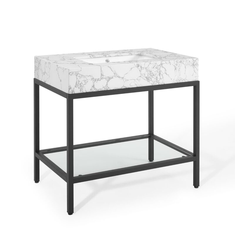 Kingsley 36″ Black Stainless Steel Bathroom Vanity