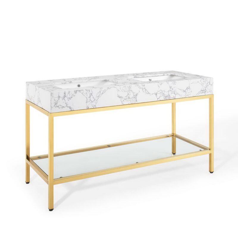 Kingsley 60″ Gold Stainless Steel Bathroom Vanity