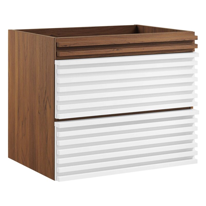 Render 24″ Wall-Mount Bathroom Vanity Cabinet (Sink Basin Not Included), White / Walnut