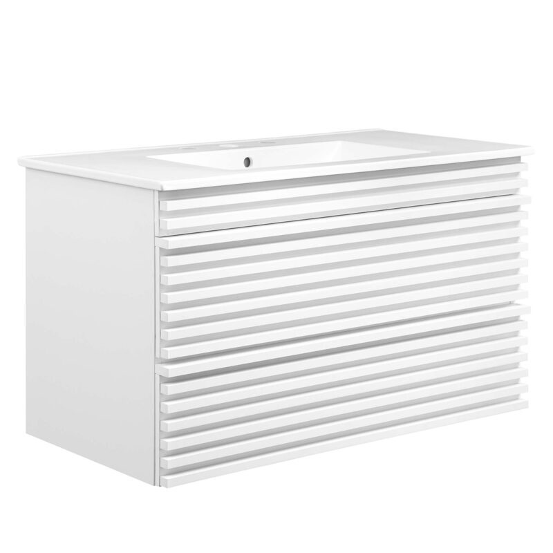 Render 36″ Wall-Mount Bathroom Vanity, White / White