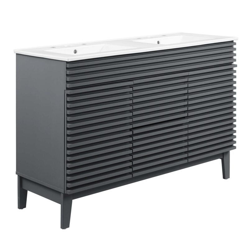Render 48″ Double Sink Bathroom Vanity, Gray / White