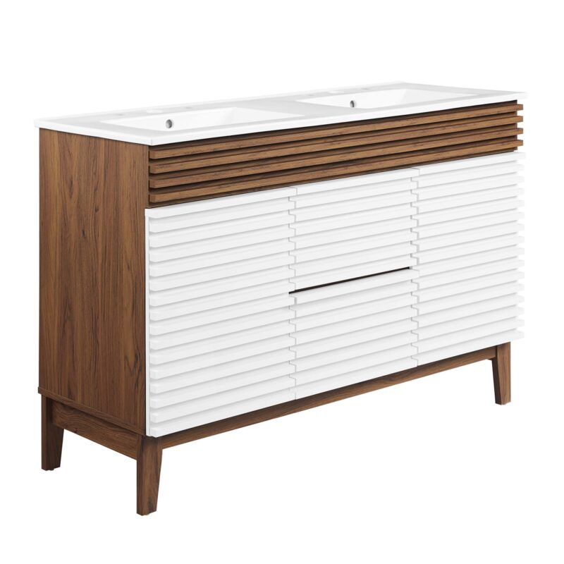 Render 48″ Double Sink Bathroom Vanity, White / Walnut / White