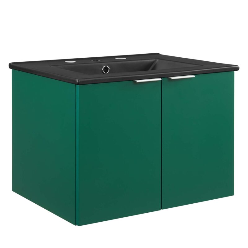 Maybelle 24″ Wall-Mount Bathroom Vanity, Green / Black