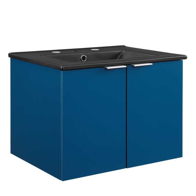 Maybelle 24″ Wall-Mount Bathroom Vanity, Navy / Black