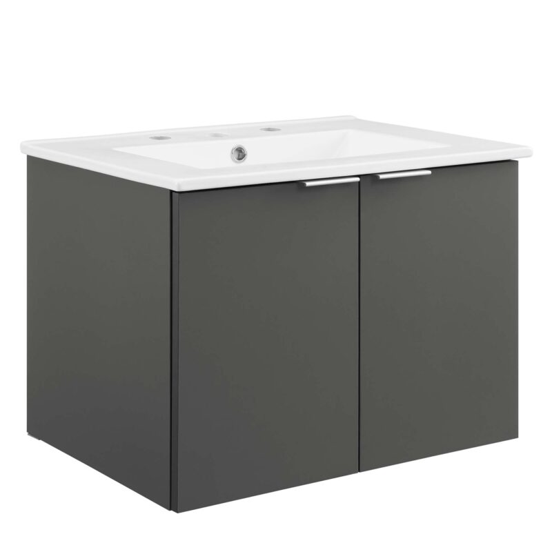 Maybelle 24″ Wall-Mount Bathroom Vanity, Gray / White