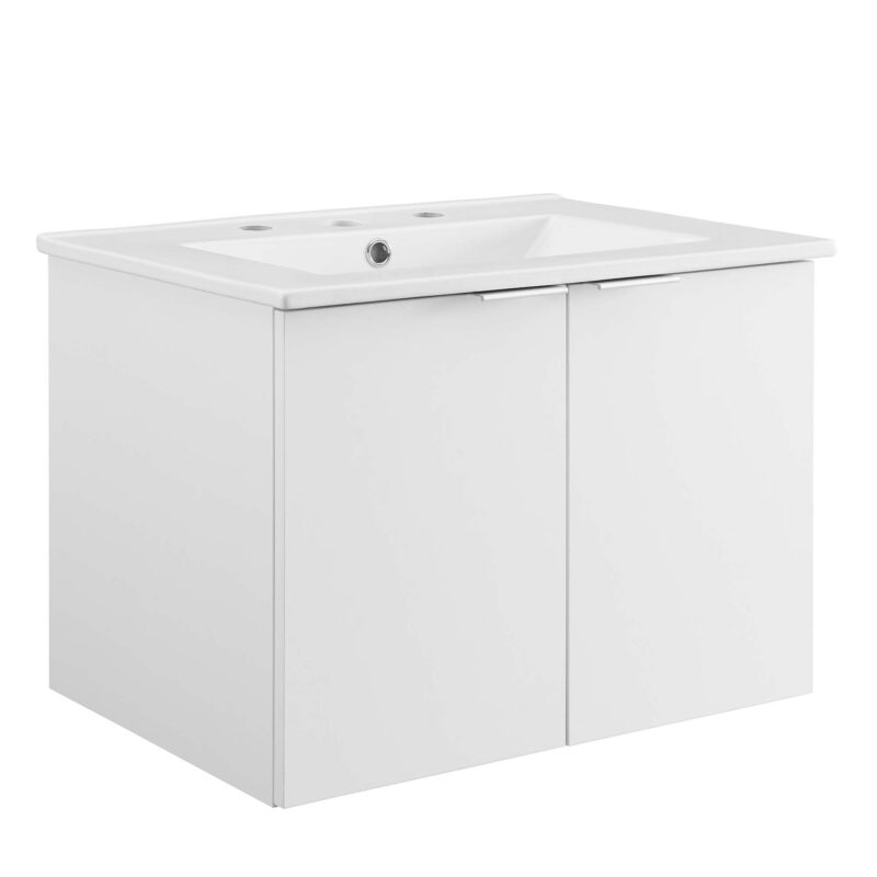 Maybelle 24″ Wall-Mount Bathroom Vanity, White / White