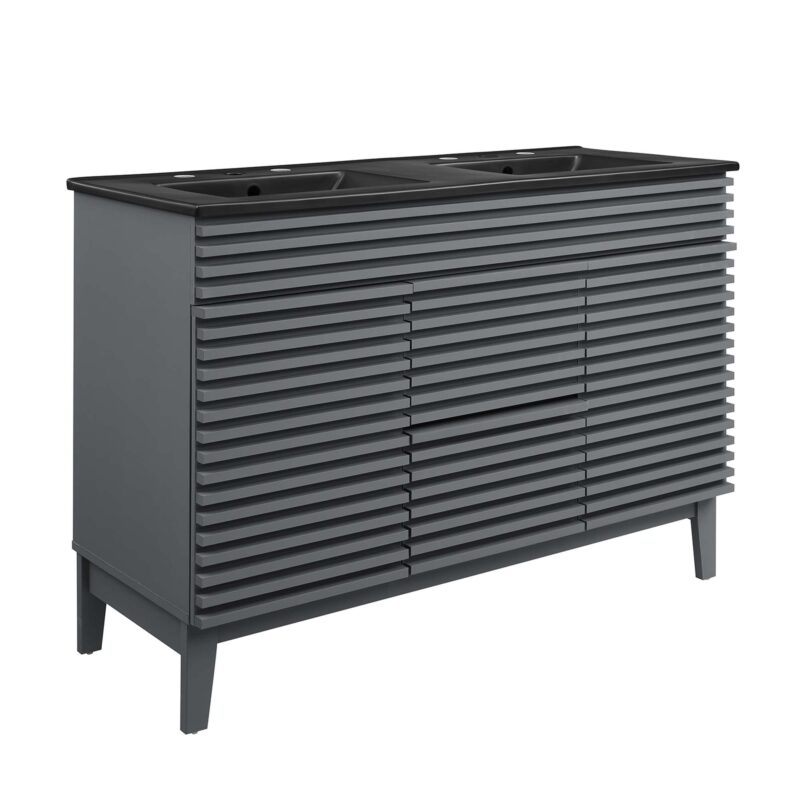 Render 48″ Double Sink Bathroom Vanity, Gray / Black
