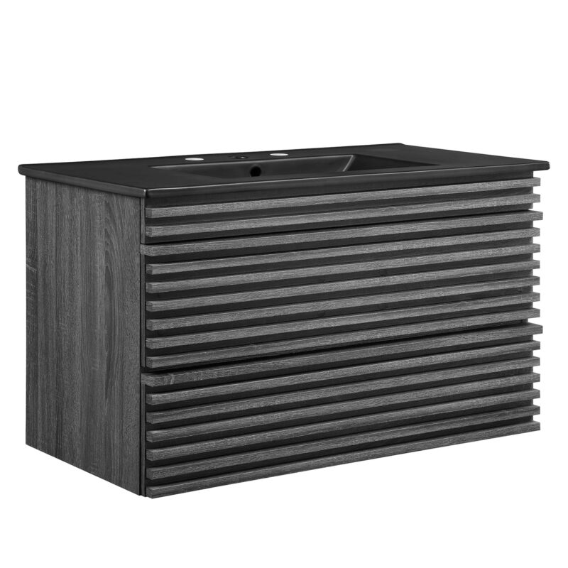 Render 36″ Wall-Mount Bathroom Vanity, Charcoal / Black