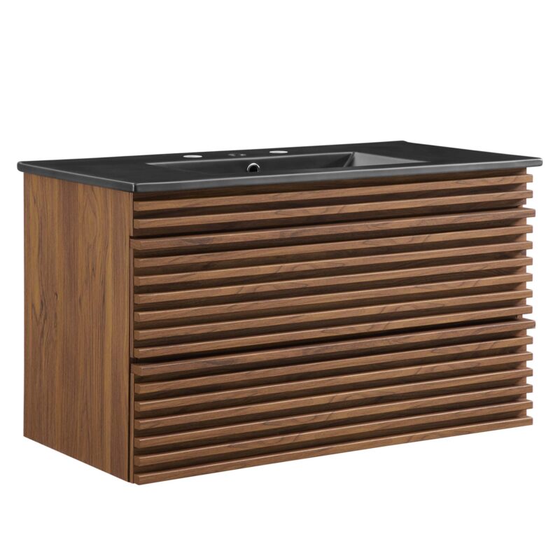Render 36″ Wall-Mount Bathroom Vanity, Walnut / Black