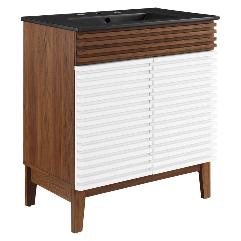 Render 30″ Bathroom Vanity, White / Walnut / Black