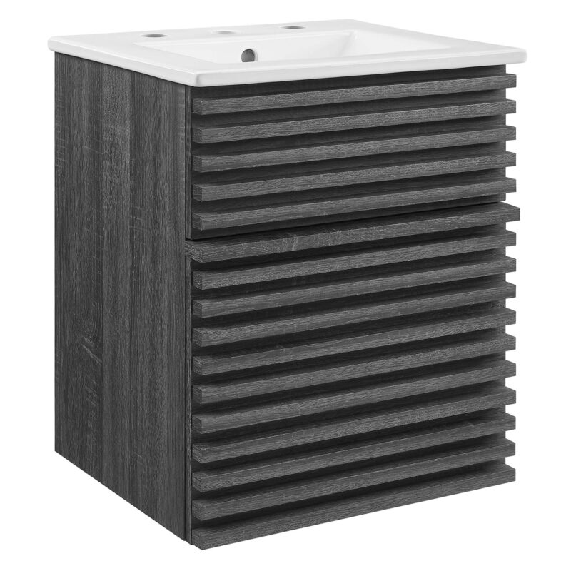Render 18″ Wall-Mount Bathroom Vanity, Charcoal / White