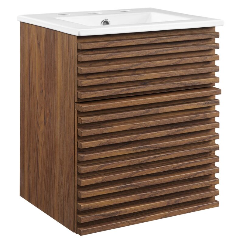 Render 18″ Wall-Mount Bathroom Vanity, Walnut / White