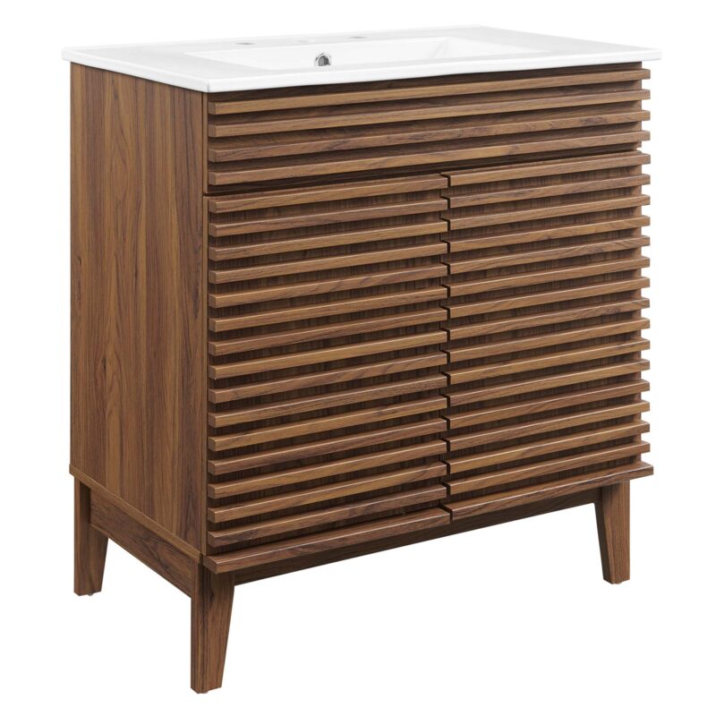 Render 30″ Bathroom Vanity Cabinet, Walnut / White