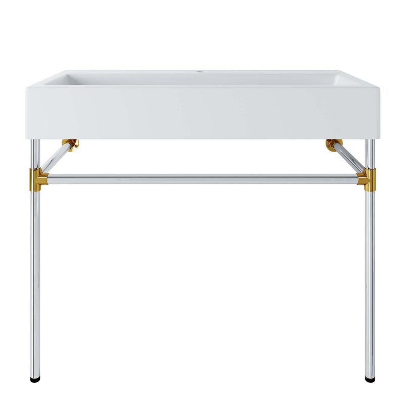 Redeem 40″ Silver Stainless Steel Wall-Mount Bathroom Vanity