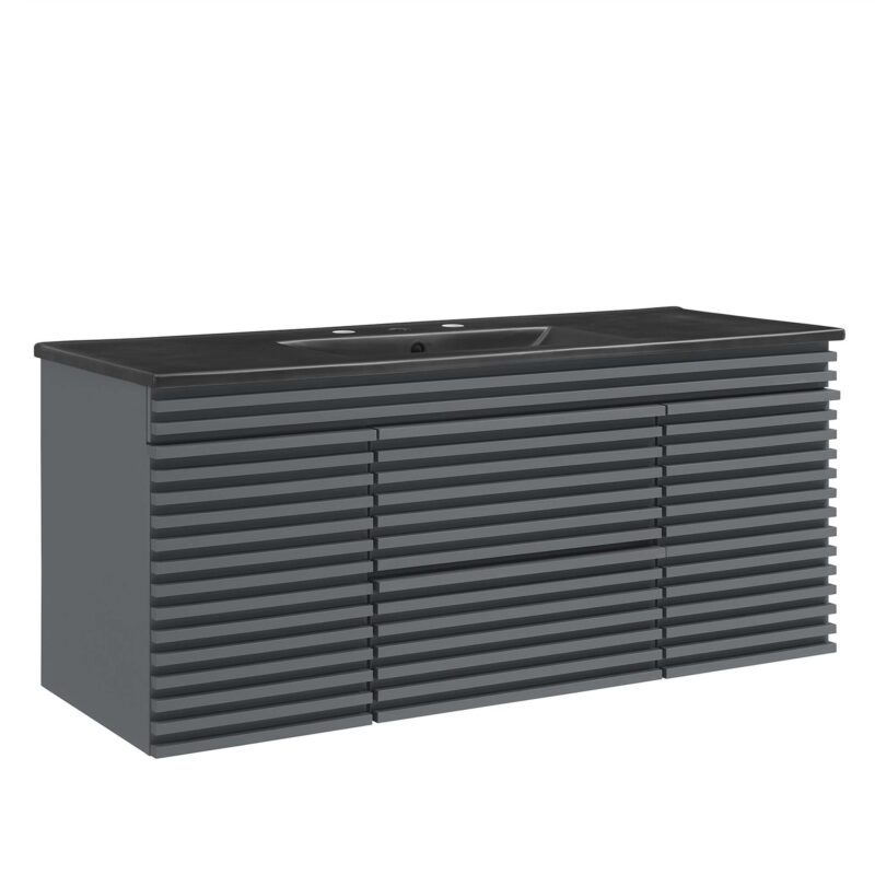 Render 48″ Wall-Mount Bathroom Vanity, Single Sink, Gray / Black
