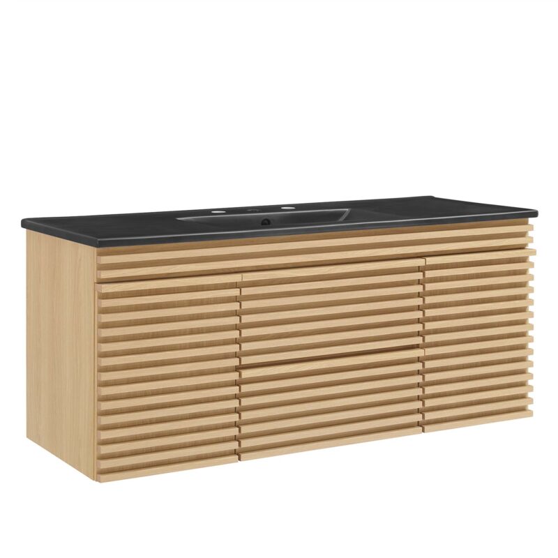 Render 48″ Wall-Mount Bathroom Vanity, Single Sink, Oak / Black
