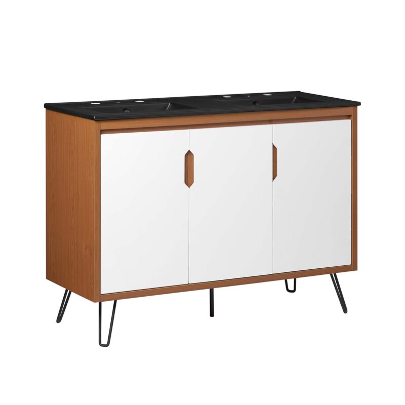 Energize 48″ Double Sink Bathroom Vanity, Cherry / White / Black