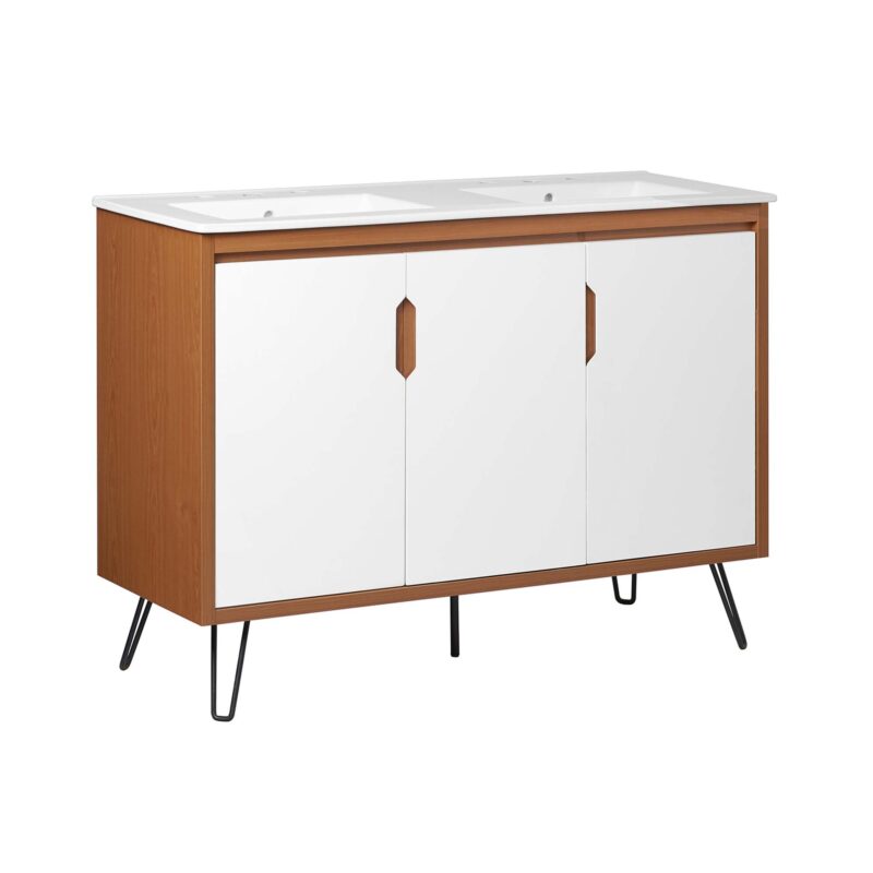 Energize 48″ Double Sink Bathroom Vanity, Cherry / White / White