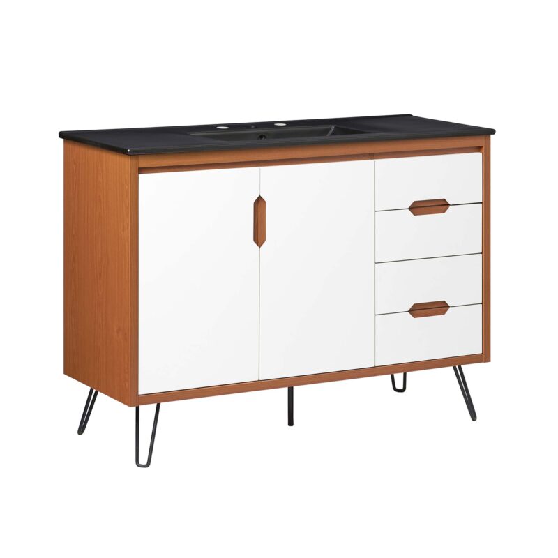 Energize 48″ Bathroom Vanity, with Drawers, Cherry / White / Black