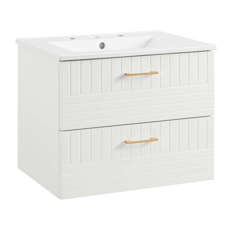 Daybreak 24″ Wall-Mount Bathroom Vanity, White / White