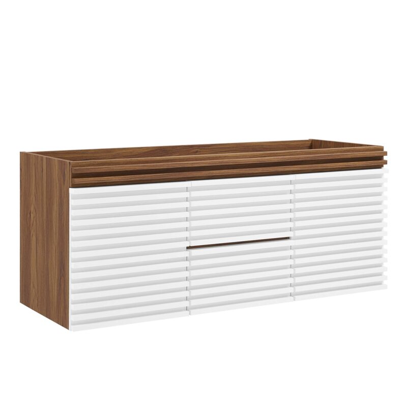 Render 48″ Double Sink Compatible (Not Included) Bathroom Vanity Cabinet, Wall-Mount, White / Walnut