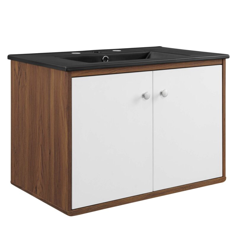 Transmit 30″ Wall-Mount Bathroom Vanity, Walnut / Black